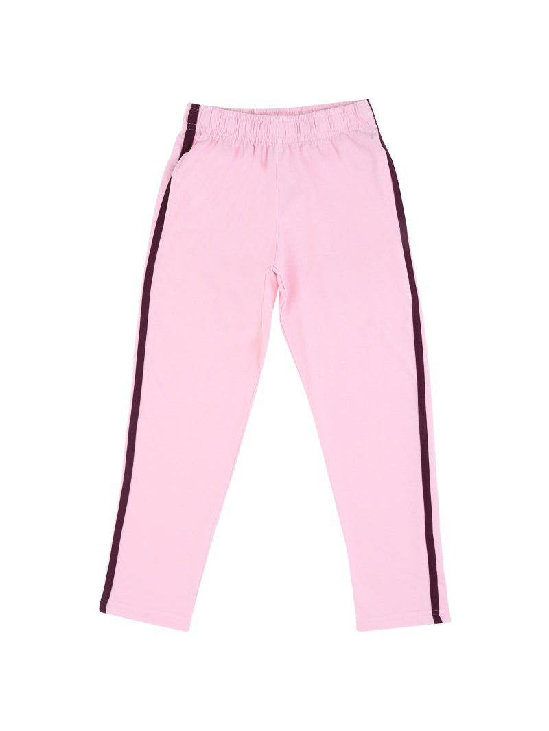 Light pink kids leggings with dark side stripes, elastic waistband, innerwear apparel