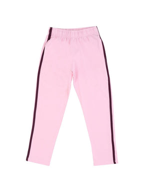 Light pink kids leggings with dark side stripes, elastic waistband, innerwear apparel