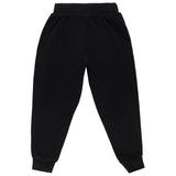 black kids jogger pants with elastic waistband and cuffed hems on white background