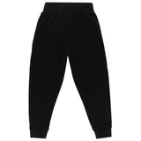 Black kids thermal pants with elastic waistband and cuffed ankles, back view