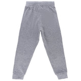 Grey kids thermal leggings with elastic waistband and cuffed ankles on white background