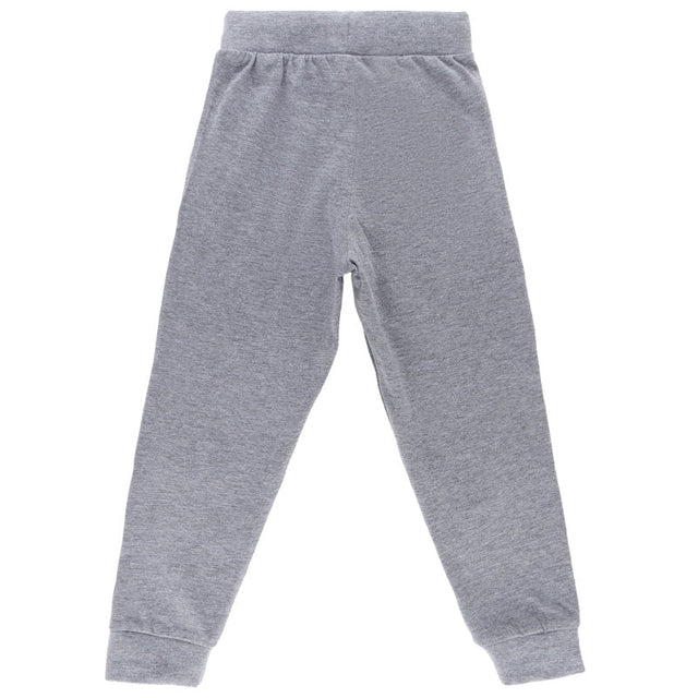 Grey kids thermal leggings with elastic waistband and cuffed ankles on white background