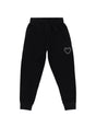 Black kids joggers with elastic waist and rhinestone heart accent on pocket
