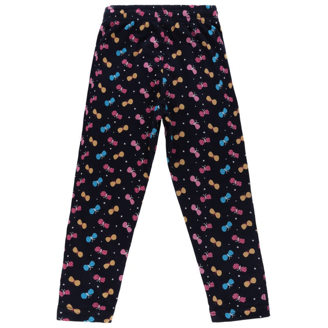 Girls' black leggings with colorful sunglasses print, soft cotton kids innerwear