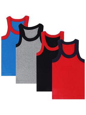 Boys Cotton Rib Vest Round Neck Sleeveless Pack of 4 - Bodycare