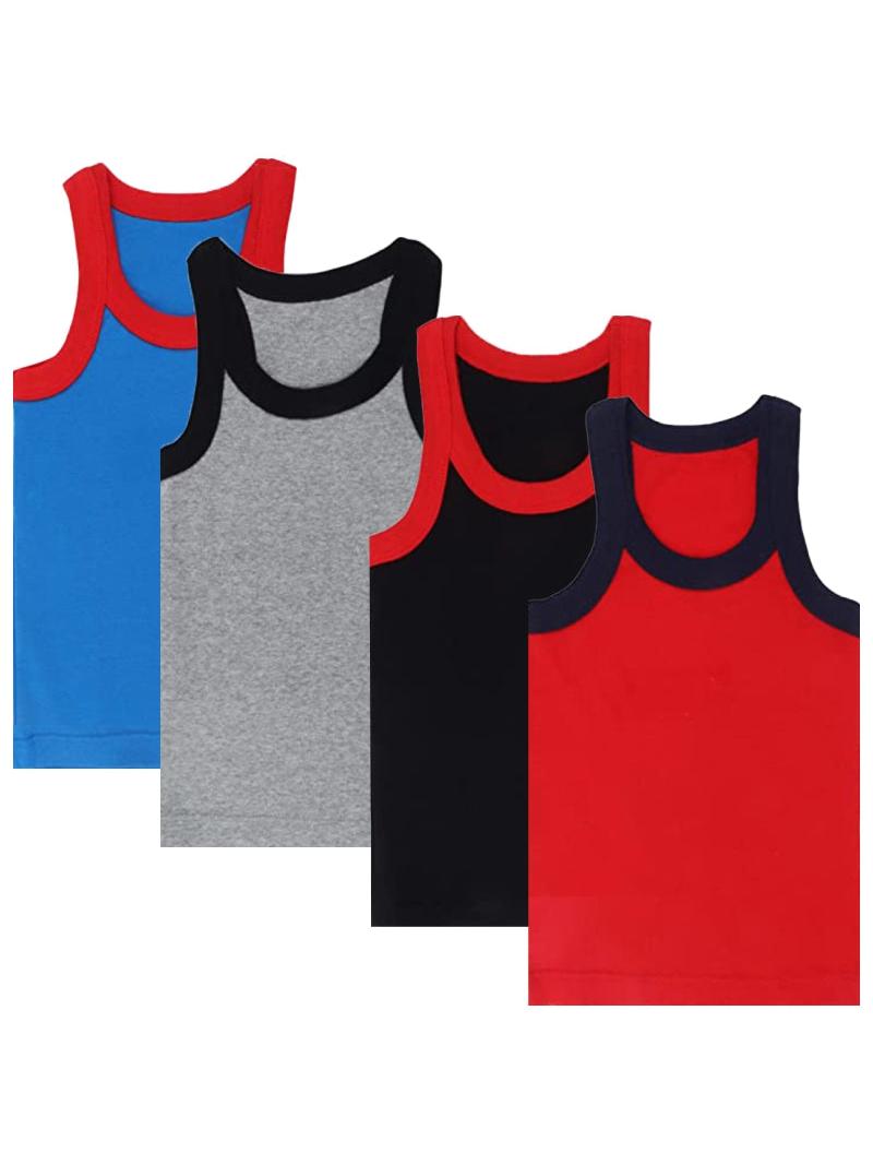 DYCA Boys Cotton Solid Vest Round Neck Sleeveless Pack Of 4