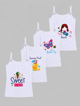 Girls 100% Cotton Printed Camisole Sleeveless Innerwear Vest for Everyday Comfort and Regular Use - Pack of 4