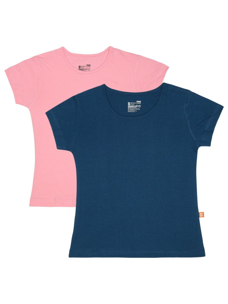 Bodycare Girls Cotton Round Neck Half Sleeves Tshirt Pack Of 2