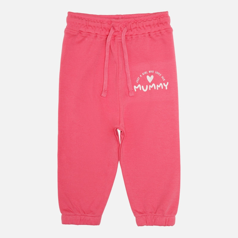 Baby Girls Interlock Track Pant with Printed Regular Fit for Casual Wear, Lounge Comfort and Easy Movement