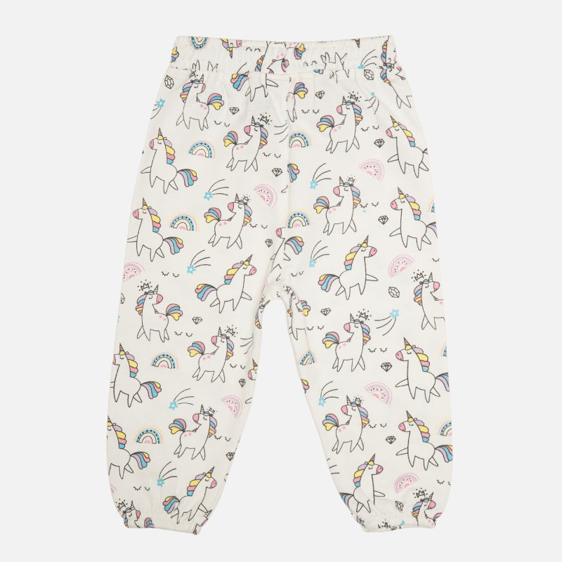Baby Girls French Terry Track Pant with Printed Regular Fit for Casual Wear, Lounge Comfort and Easy Movement