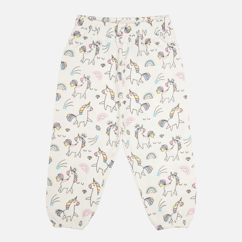 Baby Girls French Terry Track Pant with Printed Regular Fit for Casual Wear, Lounge Comfort and Easy Movement