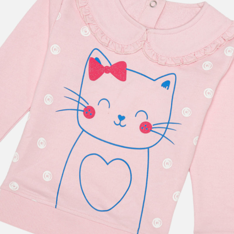 Baby Girls Terry Round Neck Sweatshirt with Regular Fit for Cozy Casual Wear and Everyday Comfort - Pack of 1