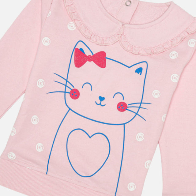 Baby Girls Terry Round Neck Sweatshirt with Regular Fit for Cozy Casual Wear and Everyday Comfort - Pack of 1