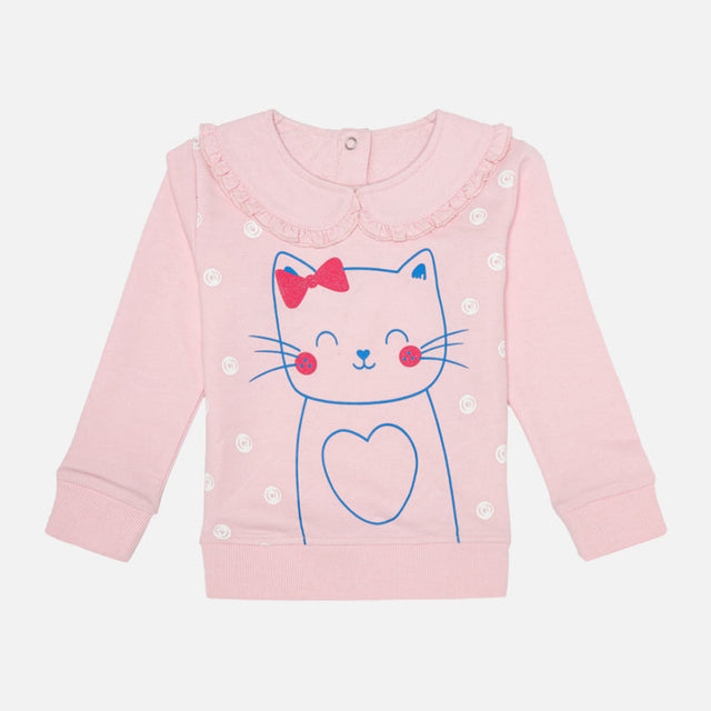 Baby Girls Terry Round Neck Sweatshirt with Regular Fit for Cozy Casual Wear and Everyday Comfort - Pack of 1