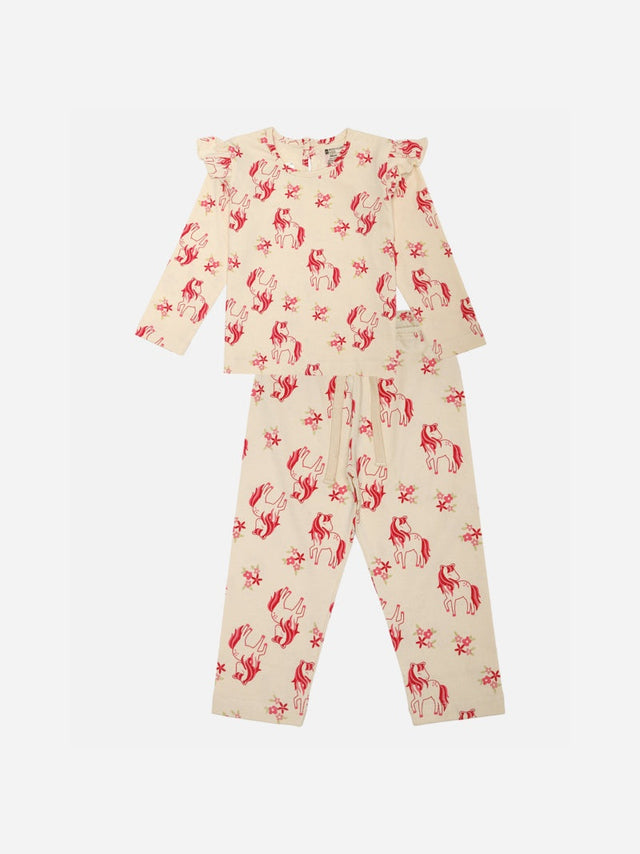 Baby Girls 100% Cotton Full Sleeves Night Suit with Regular Fit for Sleepwear Comfort and Bedtime Use
