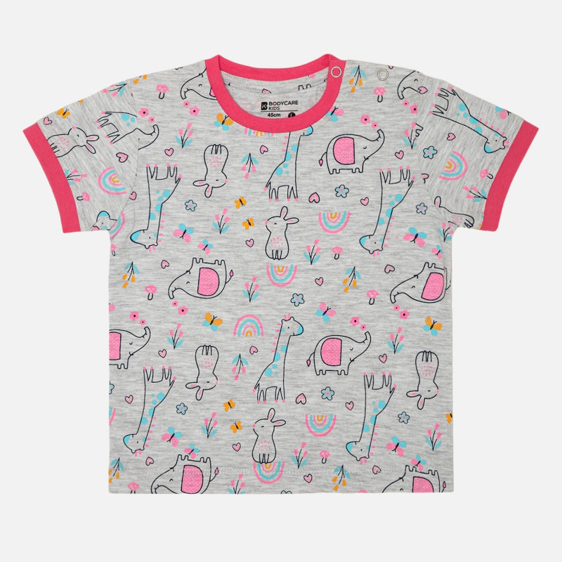 Girls 100% Cotton Night Suit Round Neck Half Sleeves - Bodycare