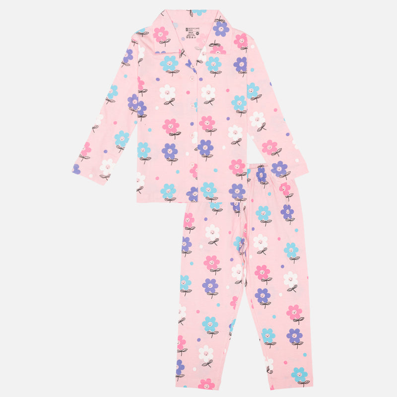 Baby Girls 100% Cotton Full Sleeve Night Suit for Comfortable Sleepwear, Lounge Comfort and Regular Nightwear Use