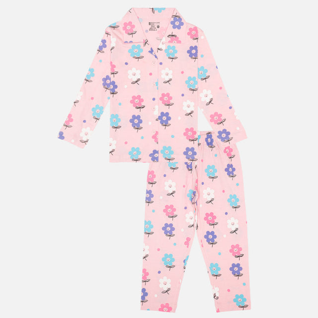 Baby Girls 100% Cotton Full Sleeve Night Suit for Comfortable Sleepwear, Lounge Comfort and Regular Nightwear Use