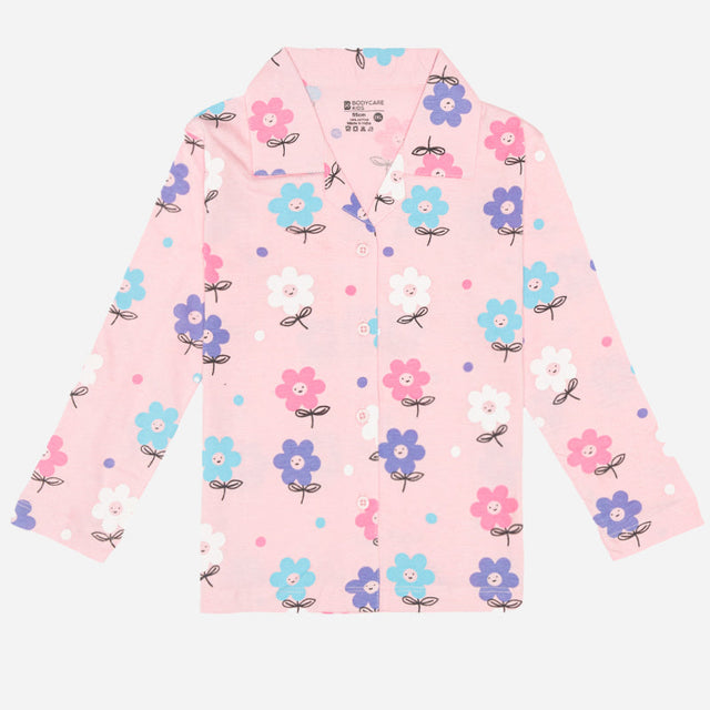 Baby Girls 100% Cotton Full Sleeve Night Suit for Comfortable Sleepwear, Lounge Comfort and Regular Nightwear Use