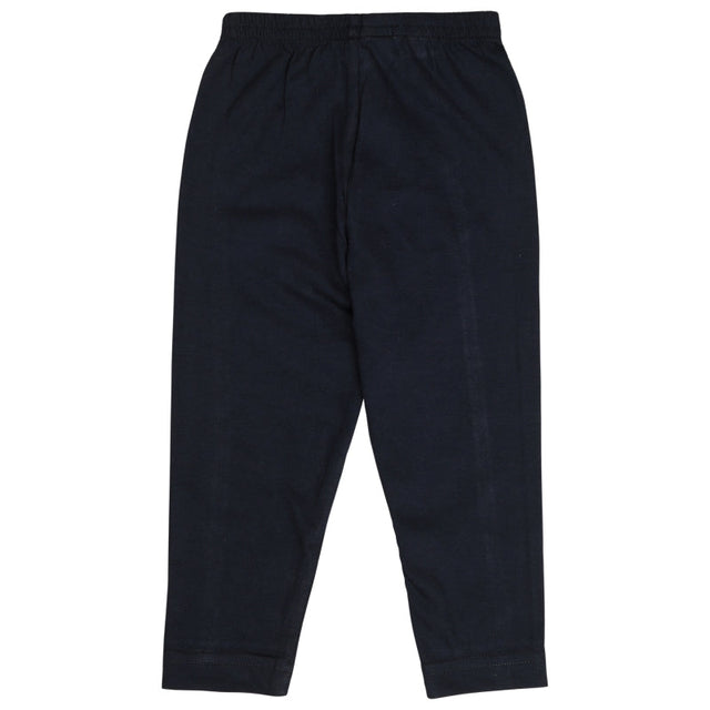 Plain navy blue kids innerwear leggings with elastic waistband on white background