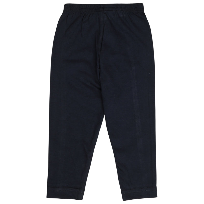 Plain navy blue kids innerwear leggings with elastic waistband on white background