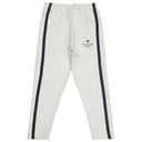 Kids light grey leggings with black side stripes and elastic waistband