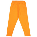 Orange full-length kids thermal leggings with elastic waistband, flat lay on white background