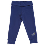 Navy blue kids leggings with 'Smart Pants Got an Idea' print on ankle, soft cotton innerwear