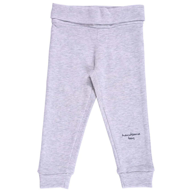 Light grey boys' thermal leggings with 'handsome boy' text on lower leg