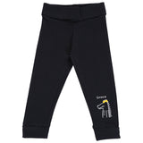 Black kids leggings with cartoon crocodile and 'Croco' print on the lower leg