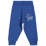 Blue kids leggings with 'Love Mom & Dad' star print, soft cotton, comfortable fit
