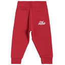 Red kids jogger pants with 'Cool Attitude' text, elastic waist, and ankle cuffs