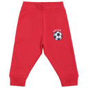 Red kids joggers with soccer ball graphic and elastic waistband, comfortable fit