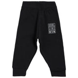 Black kids leggings with 'Cool Like Mom' white text print on left thigh, comfortable fit