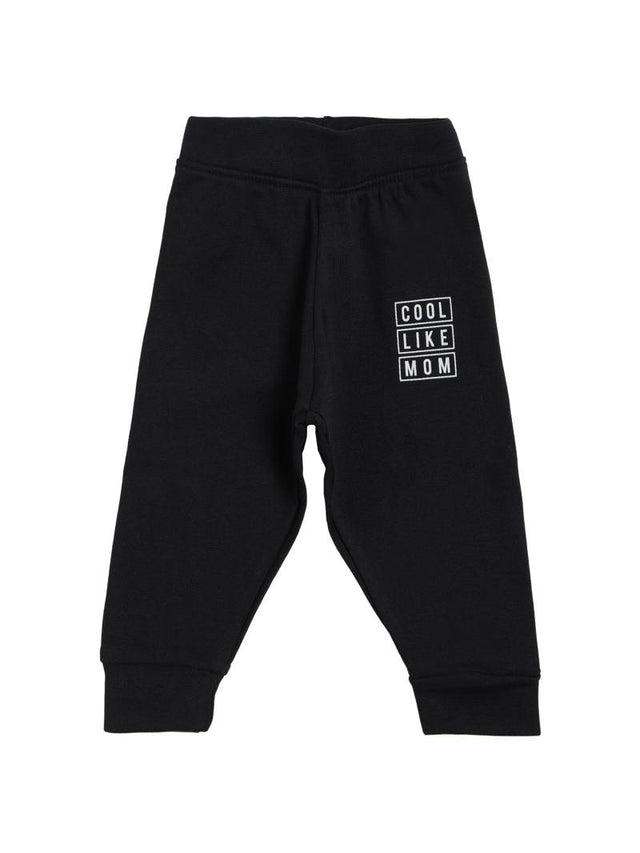 Black kids jogger pants with 'Cool Like Mom' text, comfortable innerwear for children