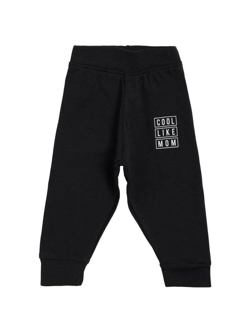 Black kids jogger pants with 'Cool Like Mom' text, comfortable innerwear for children