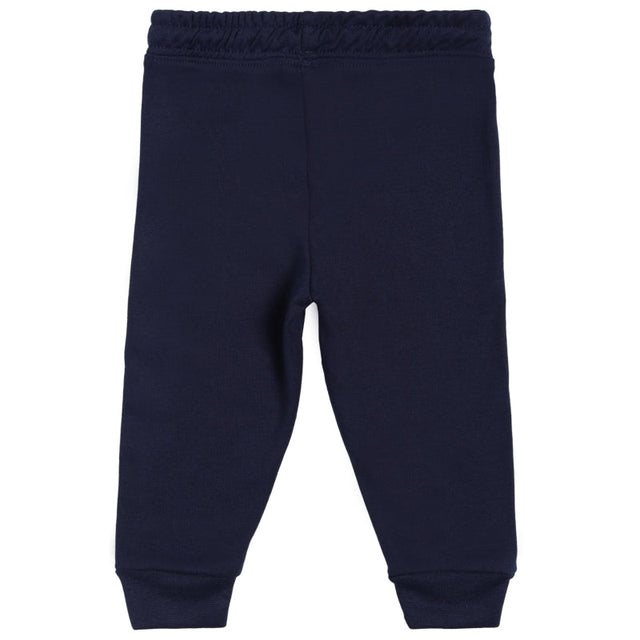 Navy blue kids thermal leggings with elastic waistband and cuffed ankles, back view