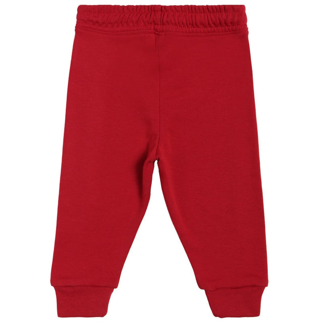 Red kids thermal leggings with elastic waistband and cuffed ankles, back view