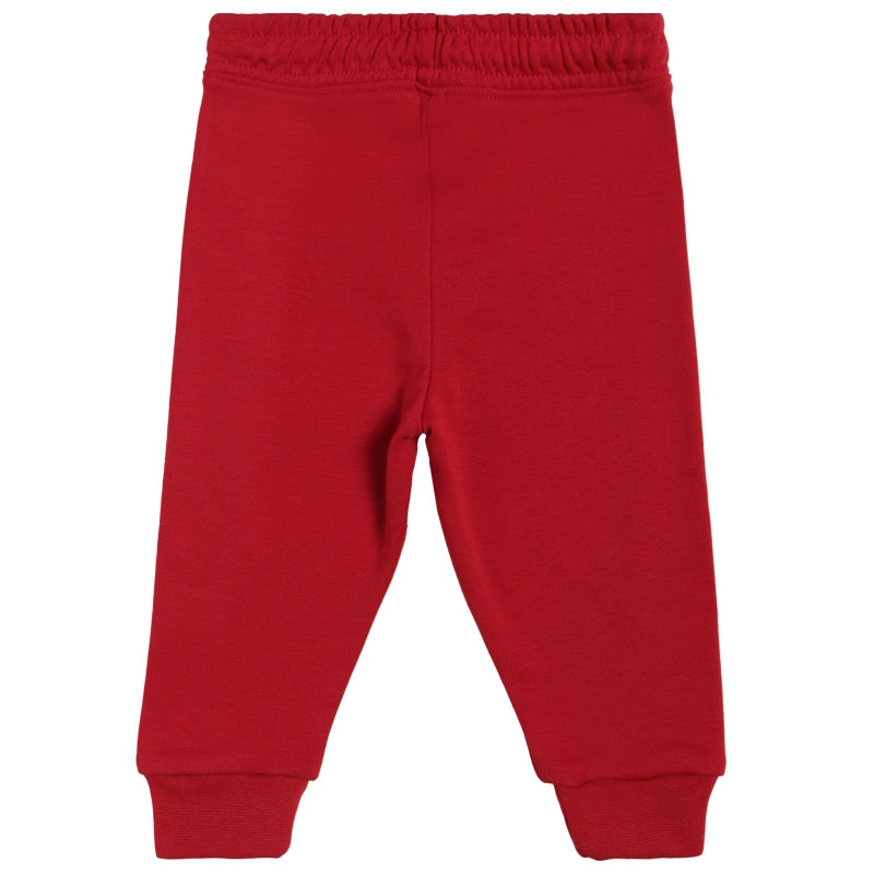 Red kids thermal leggings with elastic waistband and cuffed ankles, back view