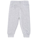 Light grey kids thermal pants with elastic waistband and ankle cuffs, back view
