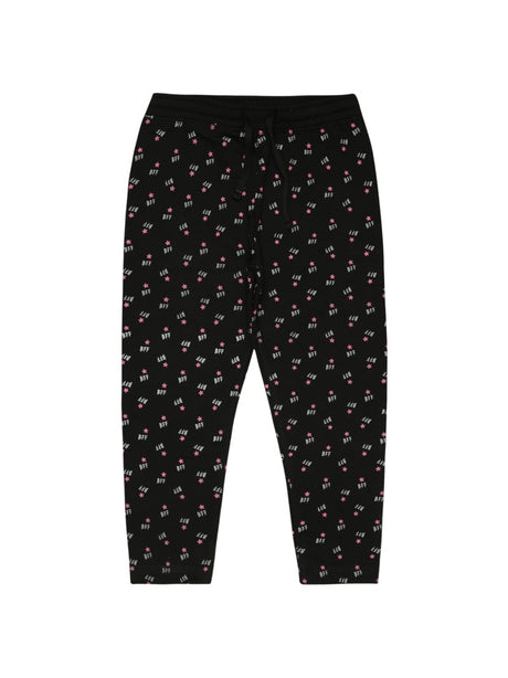 Black kids' leggings with pink stars and white BFF text all-over print