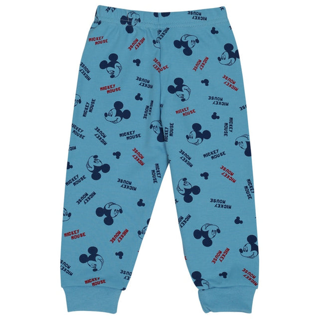 Blue kids' pajama pants with cartoon character and text print, elastic waistband, ankle cuffs