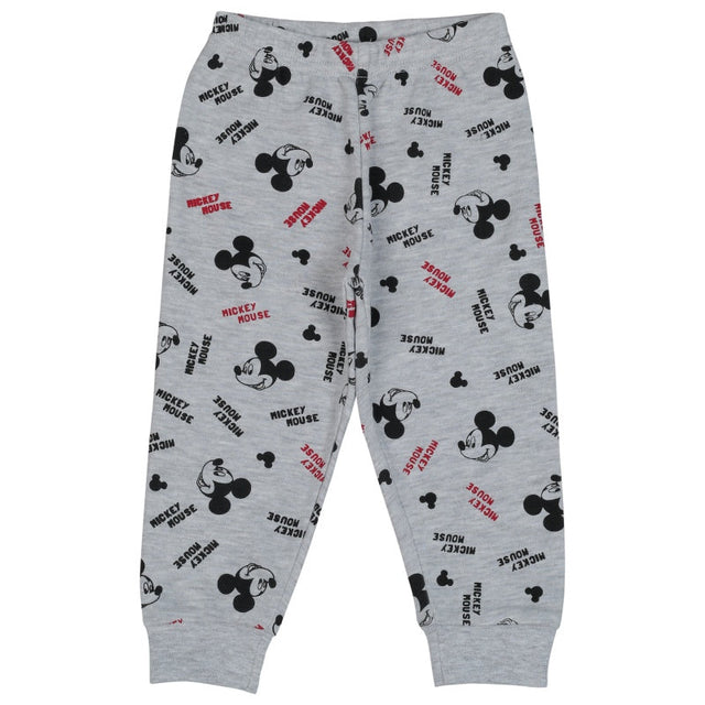 Grey kids pajama pants with Mickey Mouse print and elastic cuffs, soft cotton loungewear