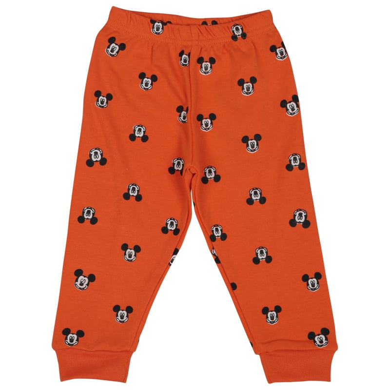 Orange kids pajama bottoms with cartoon face and ears print, soft cotton sleepwear