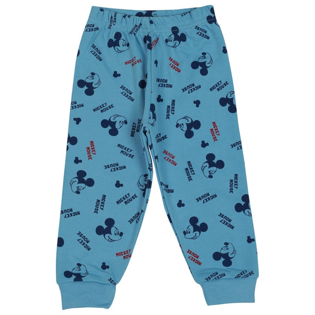 Blue kids' pajama pants with cartoon mouse print and elastic waistband, cozy loungewear