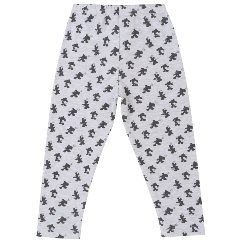 Grey kids leggings with black bear cartoon print and elastic waistband