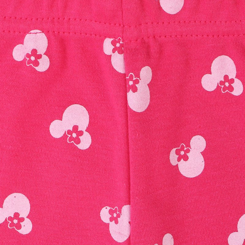 Pink kids innerwear fabric with white cartoon face and flower print pattern