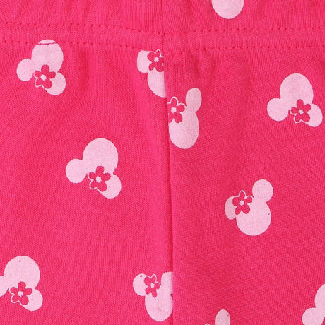 Pink kids innerwear fabric with white cartoon face and flower print pattern