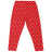 Red kids leggings with white cartoon bear face print, full length, elastic waist.