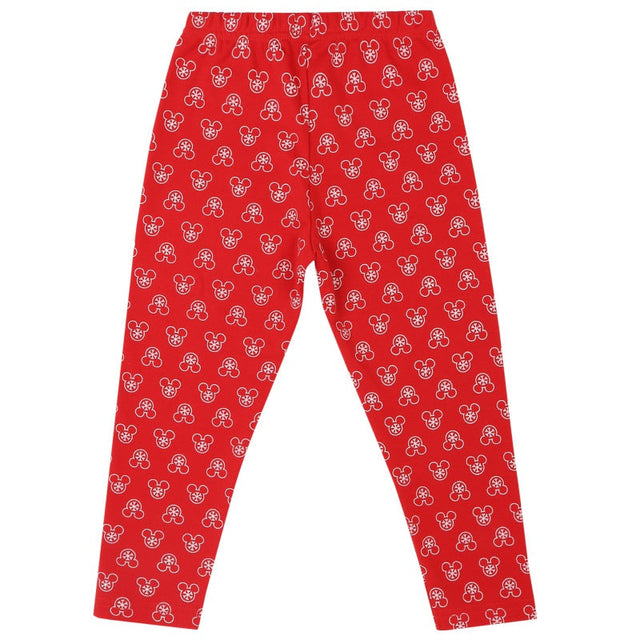 Red kids leggings with white bear face print, full length, soft and comfortable innerwear